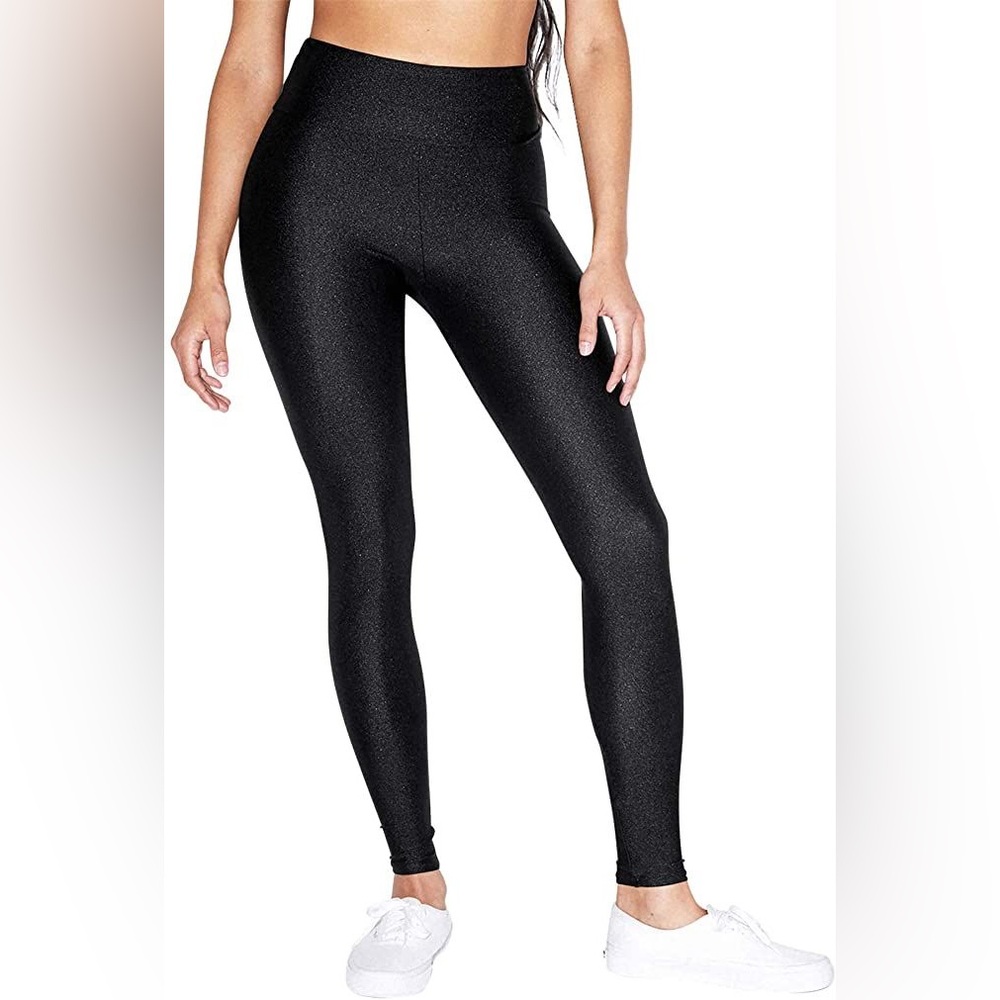 American Apparel High Waist Lamè Shiny Leggings - Black